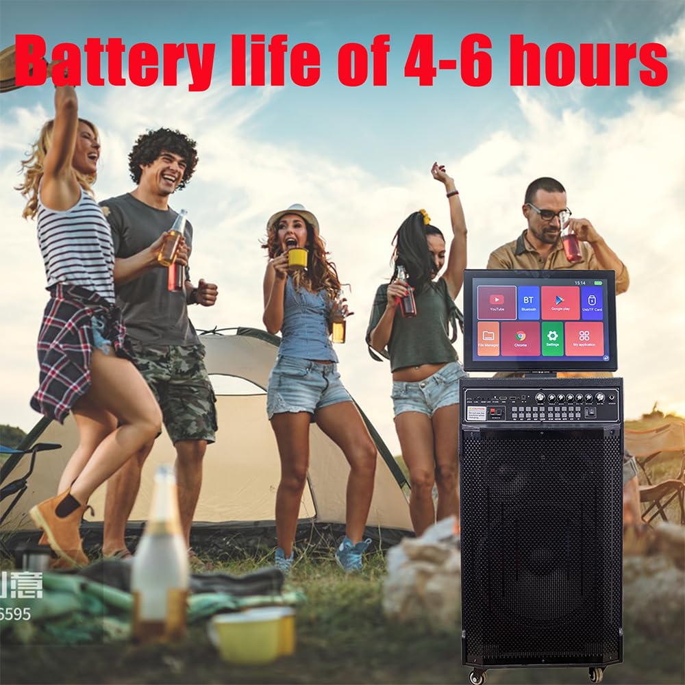 Altoparlante portatile per karaoke da 14,1 pollici touch rotante ad alta definizione da 12 pollici per canto online, guardare la TV, film, streaming live altoparlante portatile Bluetooth set macchina