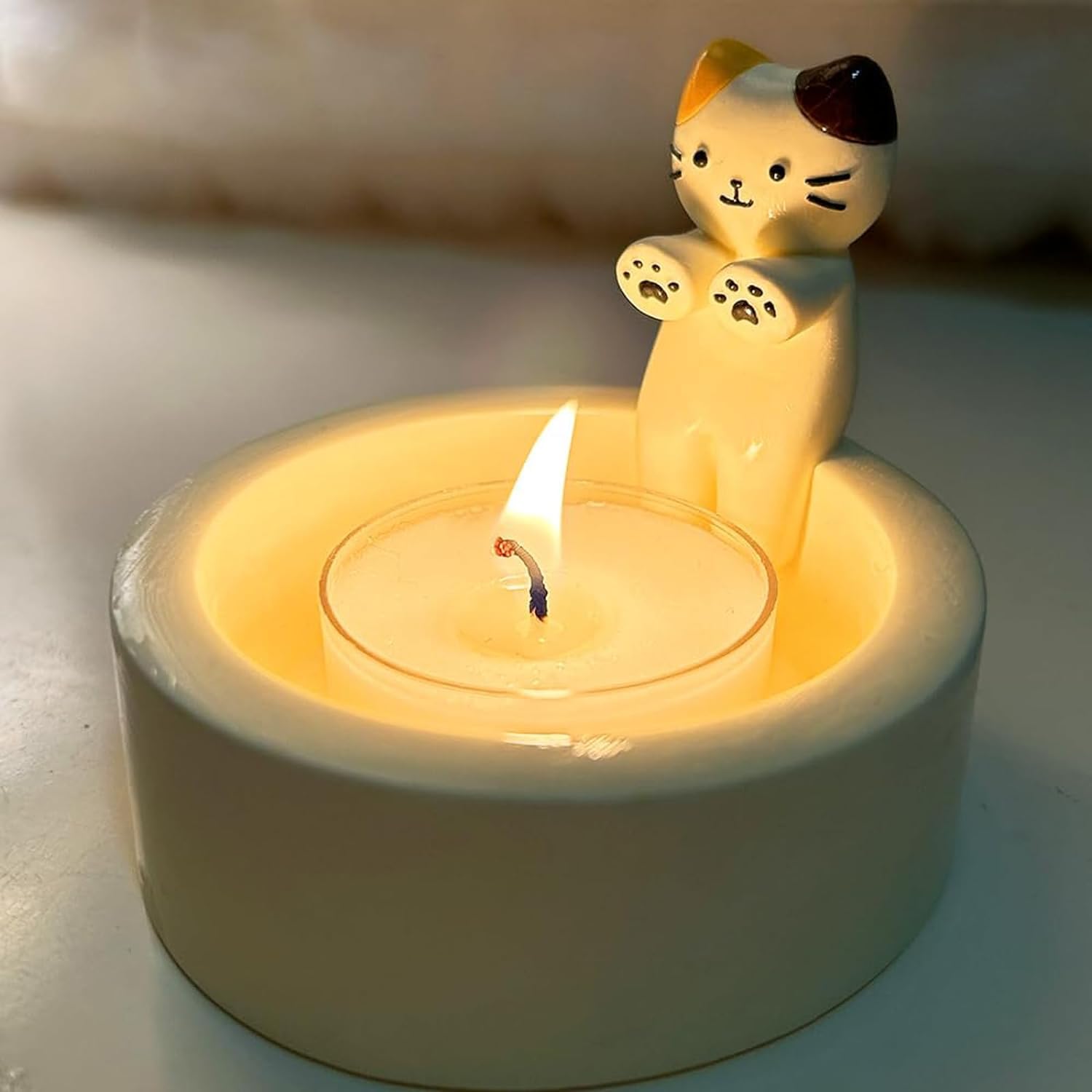 Cat Candle Holder,Cartoon Kitten Candle Holder Warming Paws