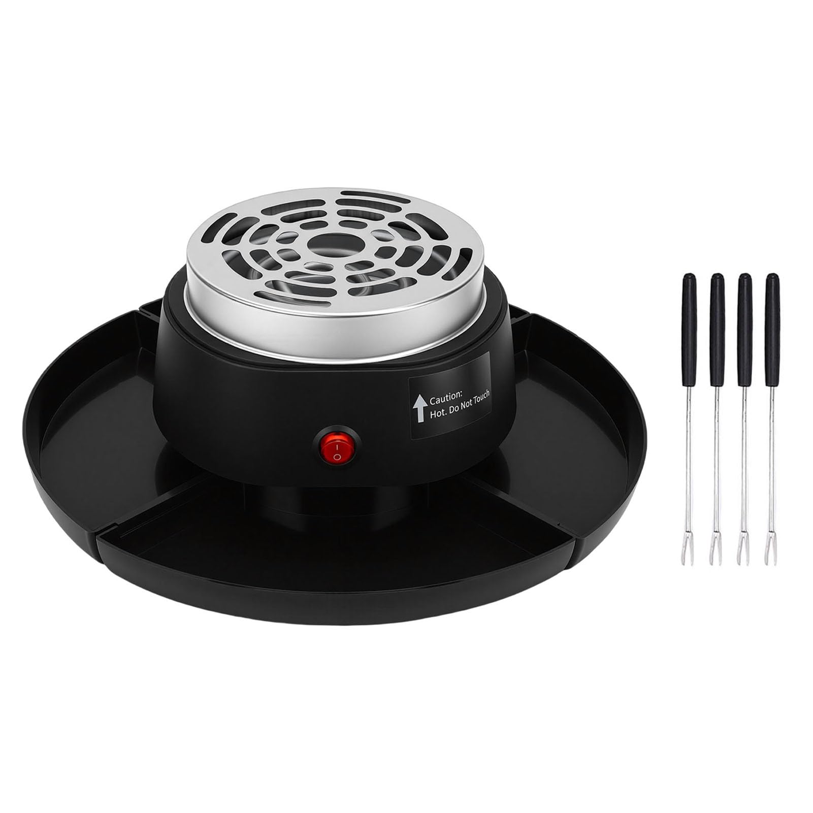 Qcwwy Smores Maker Kit de Mesa para Interiores, Estación Smores con 4 Tenedores para Asar, 4 Bandejas Desmontables, Tostador Eléctrico de Malvaviscos sin Llama, (Enchufe europeo 220V)