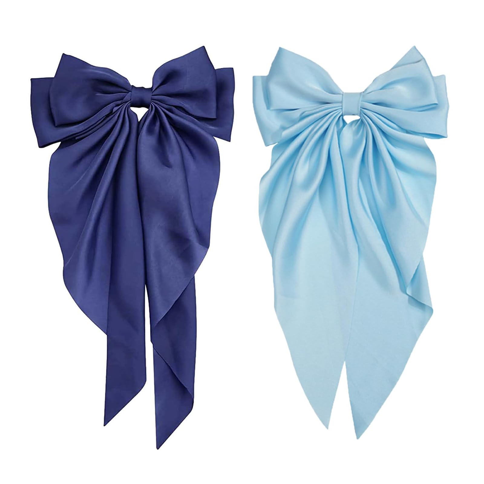 2Pcs Blue bow, Soft Satin Silky Navy Bow with Long Silky Satin Tail