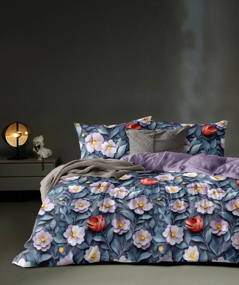 Image of Home 7D Print Fast Colour 210TC Cotton Bedsheet with Pillow Cover for Double Bed, King Size (Multicolor: 02)