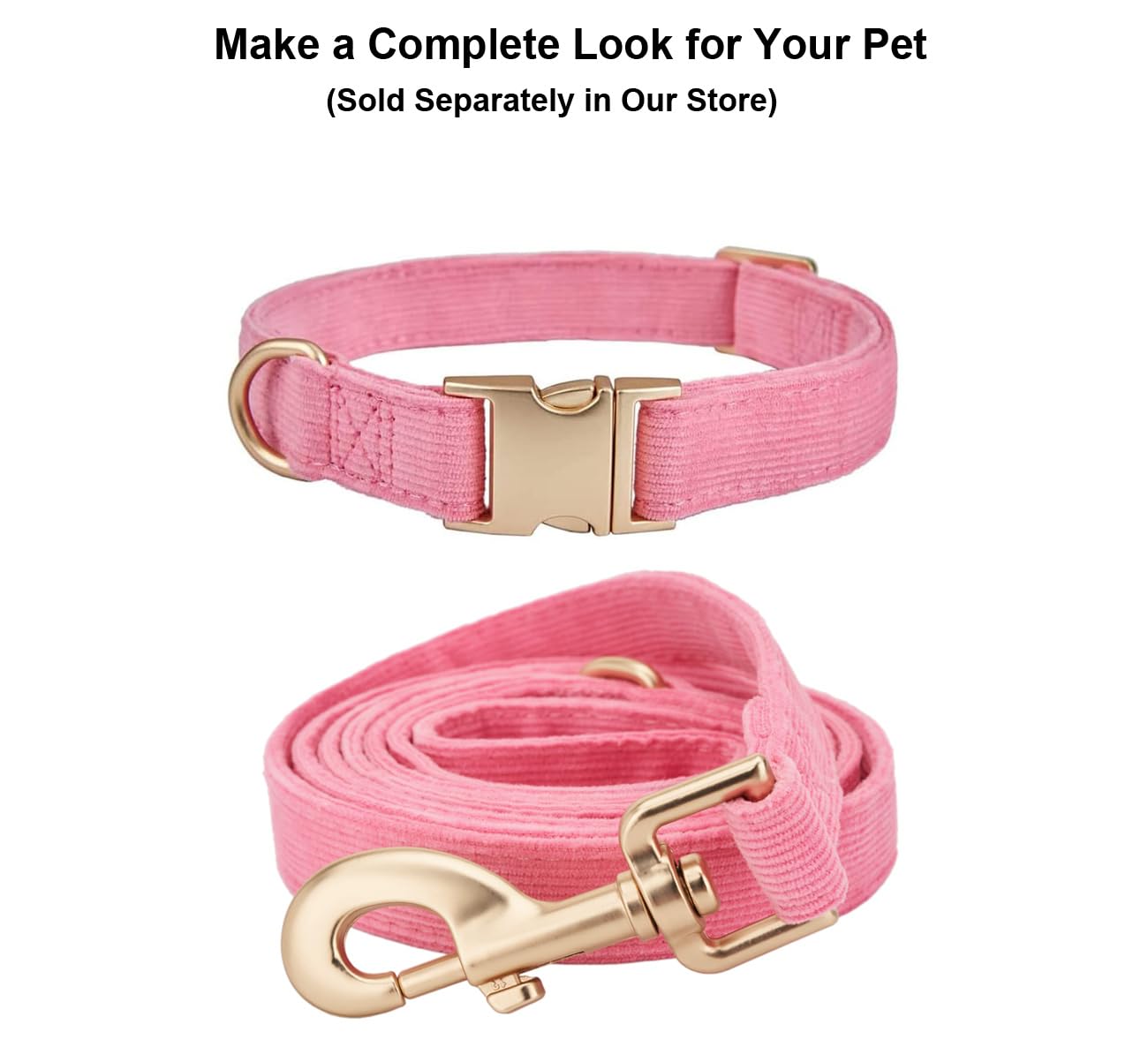 Correa de pana de algodón suave con cierre de metal dorado para perros pequeños, medianos y grandes, el collar a juego se vende por separado (M, rosa)