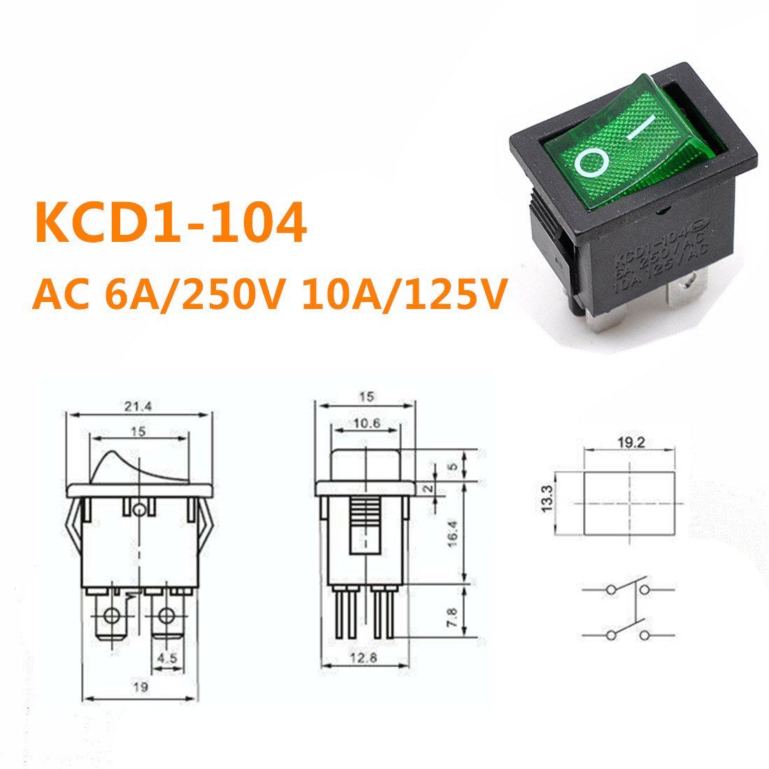 20 szt. KCD1-104 DPST włącznik/wyłącznik biegowy ze światłem LED (10 szt. czerwony + 10 szt. zielony)