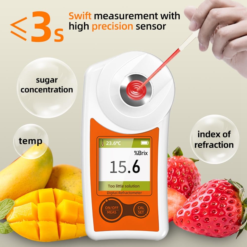 Medidor de Azúcar Medidor de Azúcar Fruta Pantalla Digital Portátil de Alta Precisión Índice de Refracción Instrumento de Detección de Azúcar Naranja