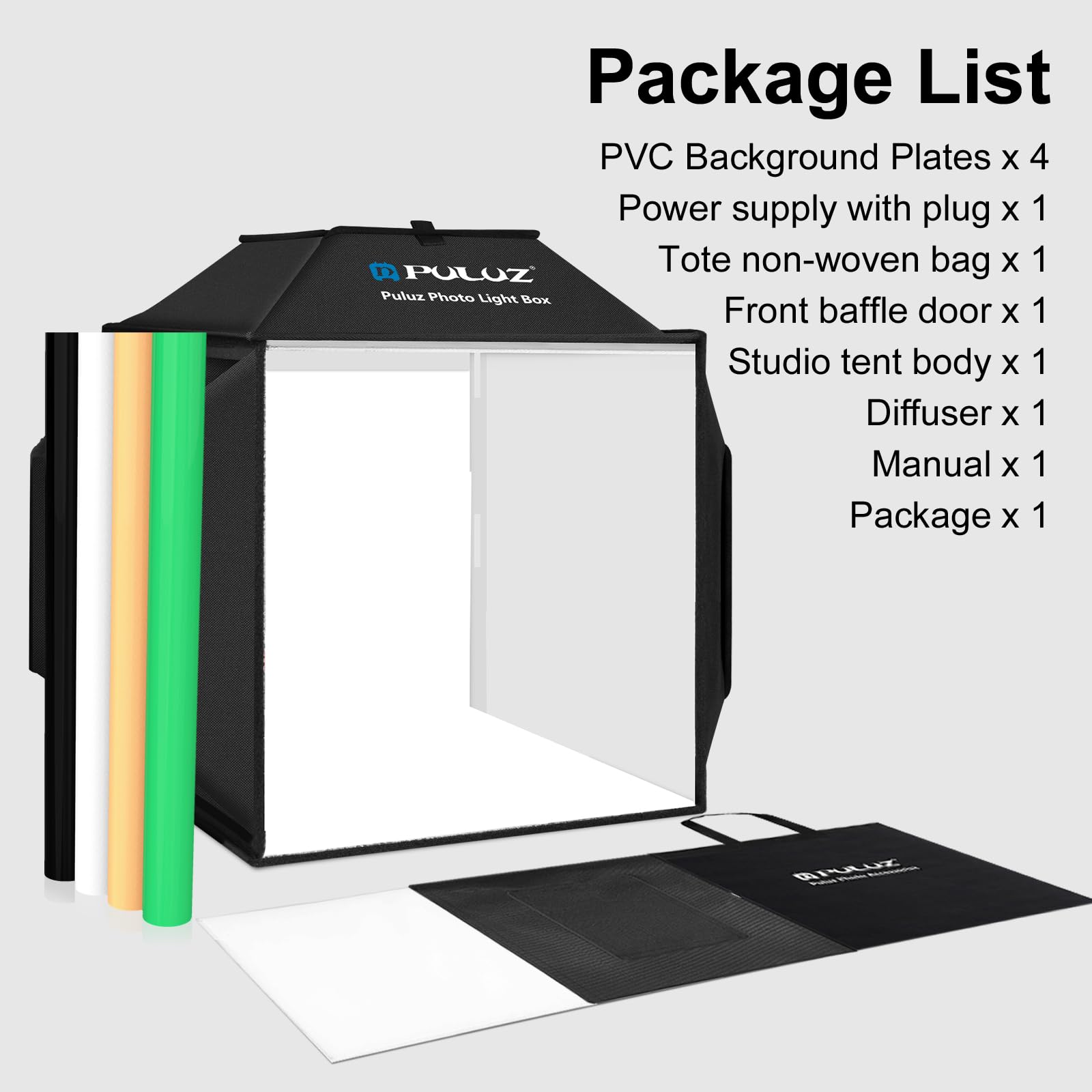 PULUZ 40 cm, scatola fotografica, Softbox per studio fotografico, tenda luminosa, 5500 K, kit di illuminazione fotografica, con 4 colori sfondi