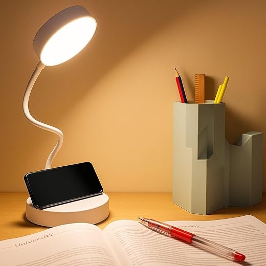 SaleOn Rechargeable Desk Lamp 6 Month Warranty with USB Type-C | 360° Adjustable Gooseneck Study Light | Touch Control Table Lamp with Mobile Stand | 3 Color Modes | Eye Protection