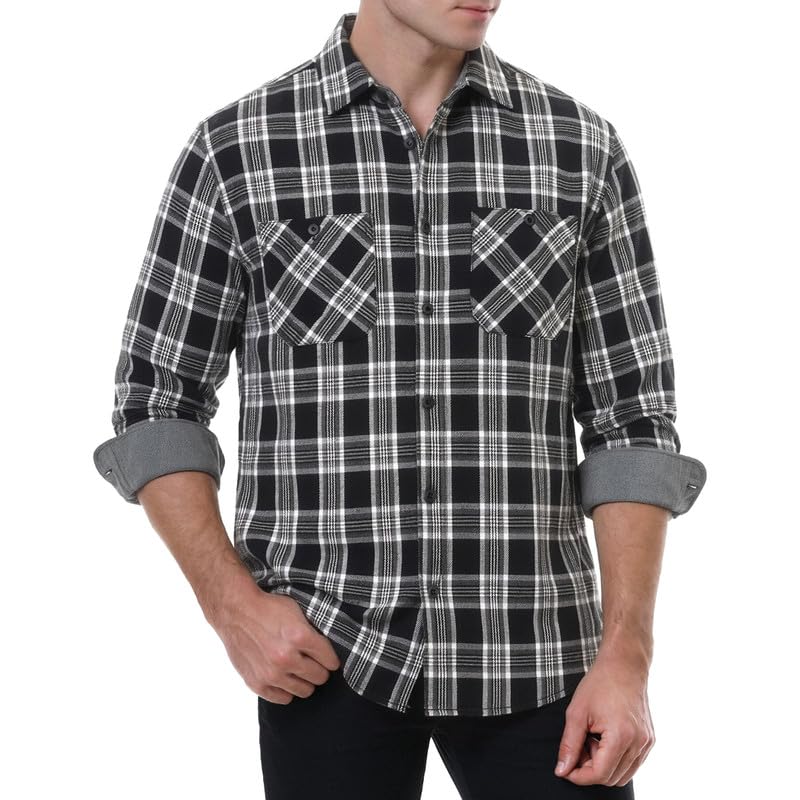 WARHORSEE Flannel Shirt for Men Long Sleeve Button Down Plaid Shirts