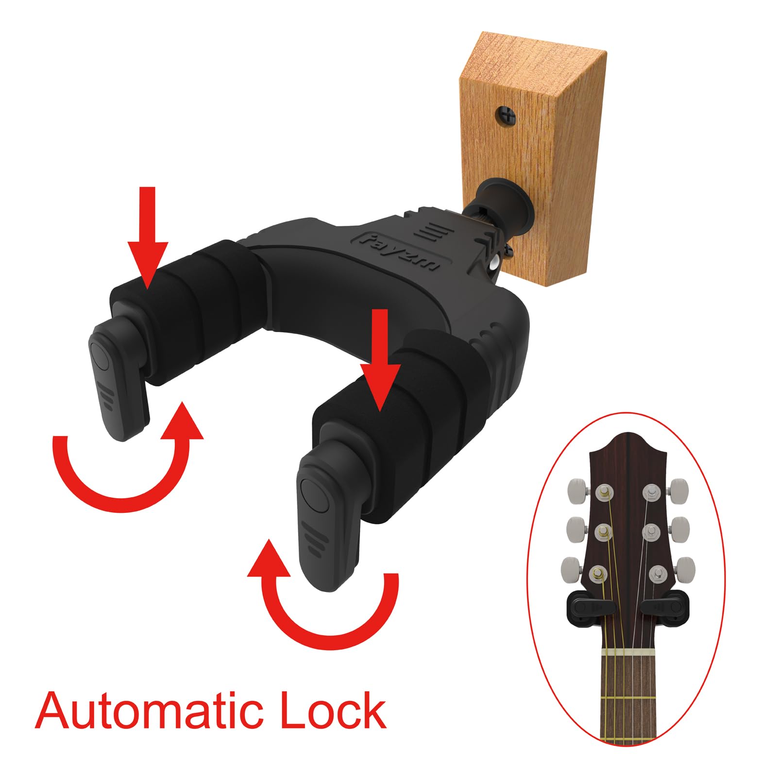 Rayzm Gancio da Muro per Chitarra Autobloccante, Supporto per Chitarra con Blocco Automatico della Gravità, Robusto Supporto per Gancio per Staffa per Strumenti per Chitarre, Mandolino,Base in Legno