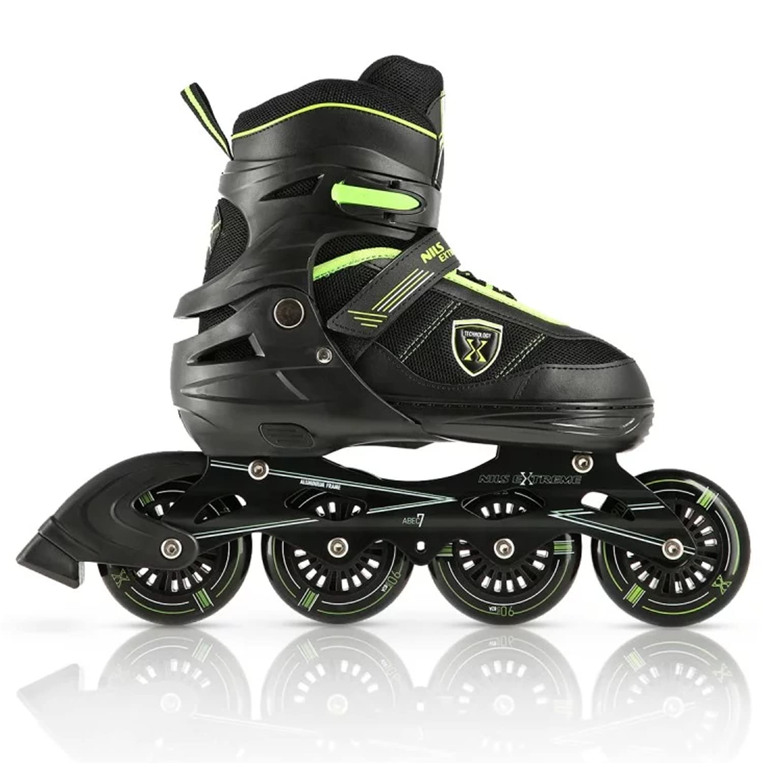 Nils Extreme Inline Skates for Children and Adults - Inline Skates Girls and Boys - ABEC7 Ball Bearings - Roller Blades Women and Men - Roller Skates Size Adjustable S 31-34 - Black and Green