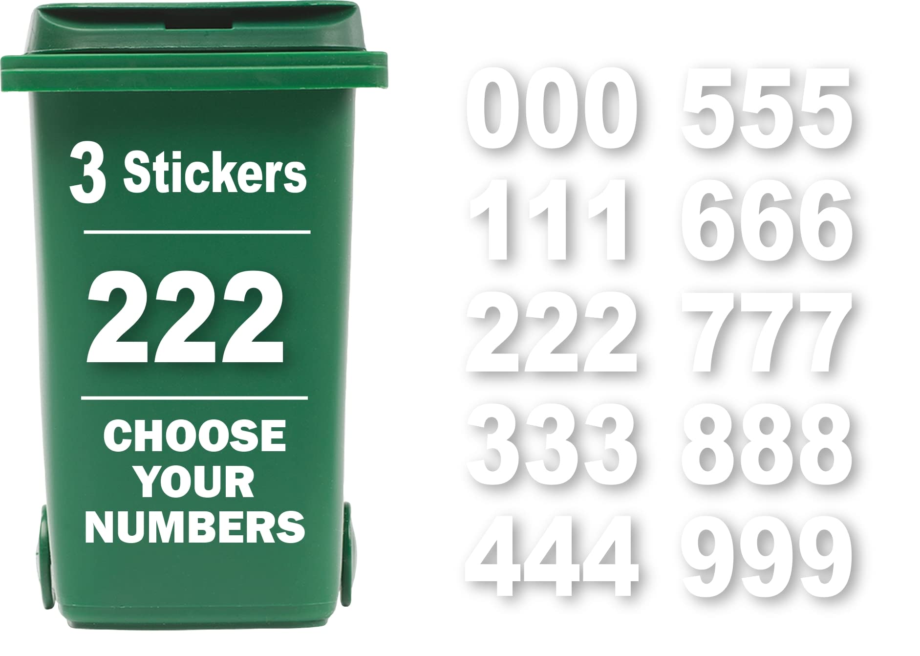 3 x Bin Numbers for Wheelie Bins, 0-9, Dustbin Stickers, Easy Application 17.5cm Stick On Number Stickers - Weatherproof Self Adhesive Vinyl (2)