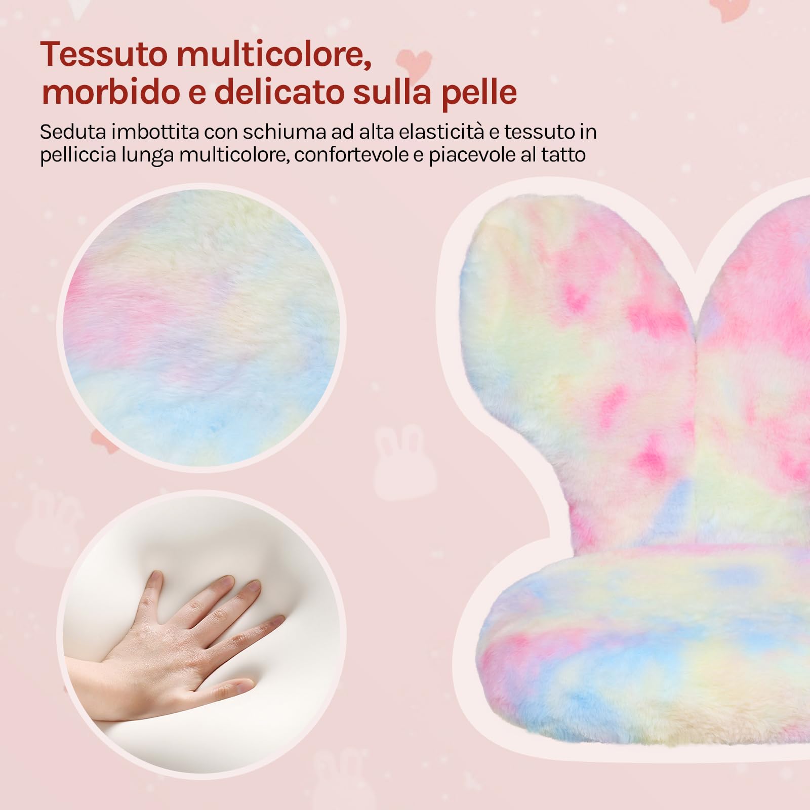 WOLTU Sedia per Bambini a Forma di Coniglio, Sedia da Scrivania con Ruote, Girevole a 360°, Altezza Regolabile, Schienale Avvolgente, per Cameretta, Rosa Multicolore
