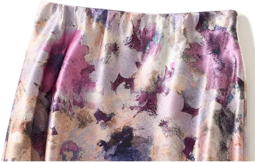 Women's Floral Satin A-Line Ankle-Length Skirt with High Waist Casual2