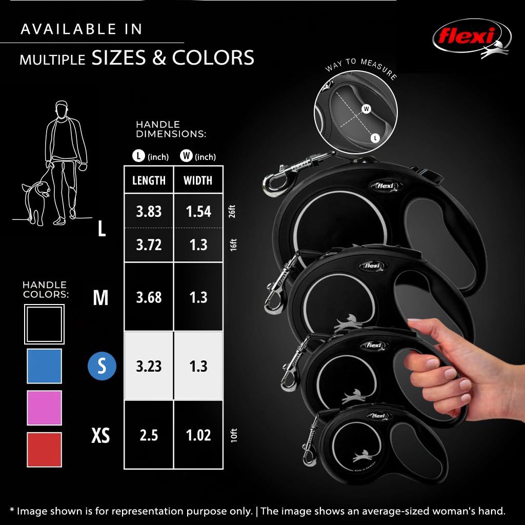 Flexi® Klassische einziehbare Hundeleine (Katze), ergonomisch, langlebig und verhedderungsfrei, für Hunde bis zu 11,8 kg, 7,9 m, klein, Schwarz