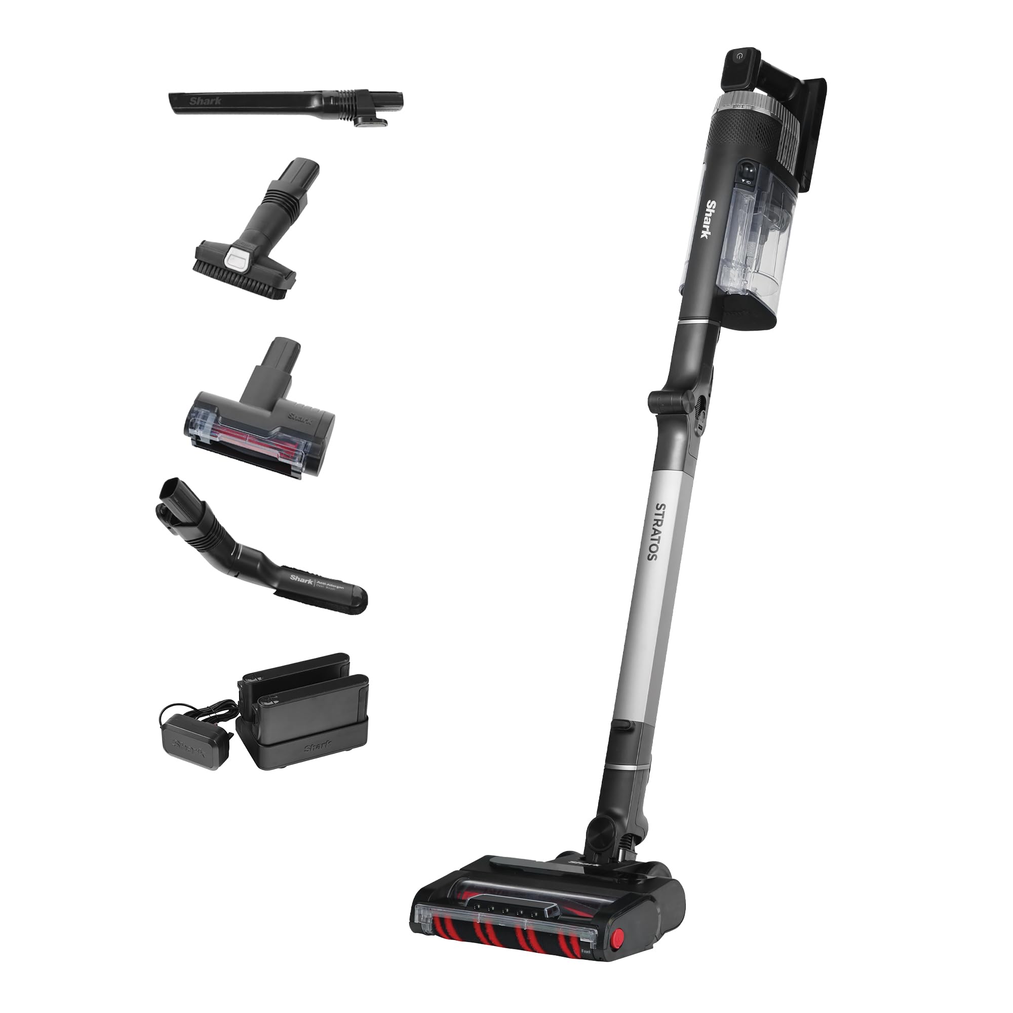 Shark Stratos kabelloser Akku-Staubsauger, PowerFins Plus, 120 Min Laufzeit, Anti-Hair-Wrap- & CleanSense IQ-Staubsauger kabellos, Haustier-, Multi-Oberflächen-Aufsätzen, Anthrazit/Silber, IZ420EUT