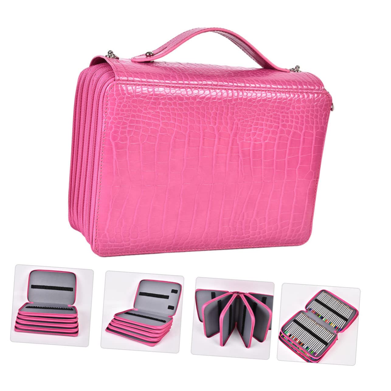 Trousse De Rangement Multifonctionnelle avec Compartiments pour Stylos Sac à Crayons Portable Rose pour Fournitures Scolaires Et Artistiques