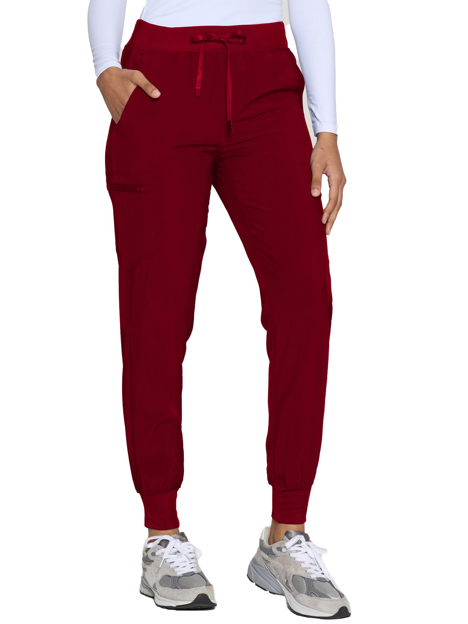 COZYFIT Womens Scrub Pants - Soft Stretch Yoga Style with 5 Pockets, Slim Fit Jogger Scrubs Pants for Women Burgundy X-Small - 4