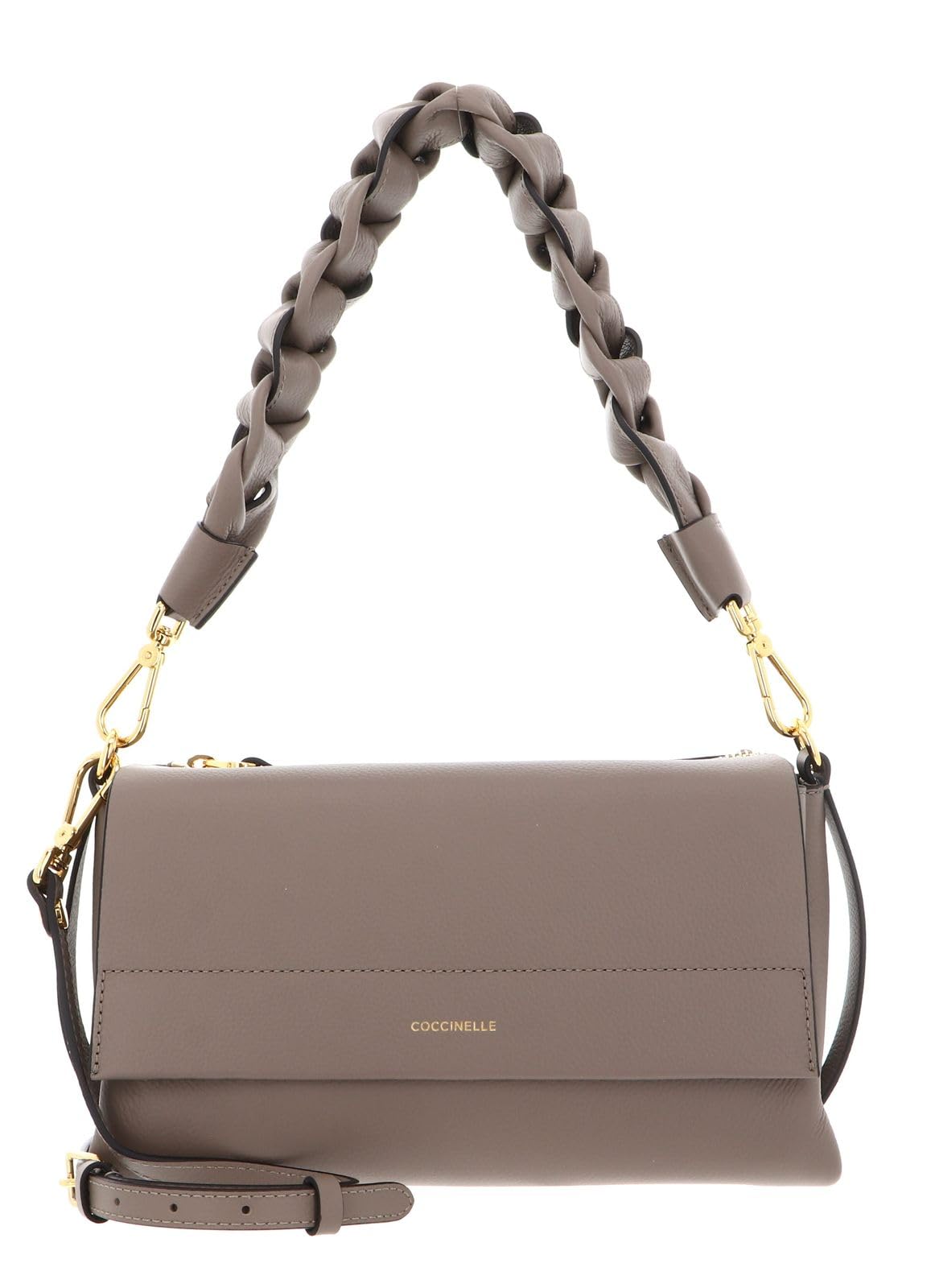 Coccinelle Handtasche Boheme Grana Double - Schultertasche aus genarbtem Leder, Grau
