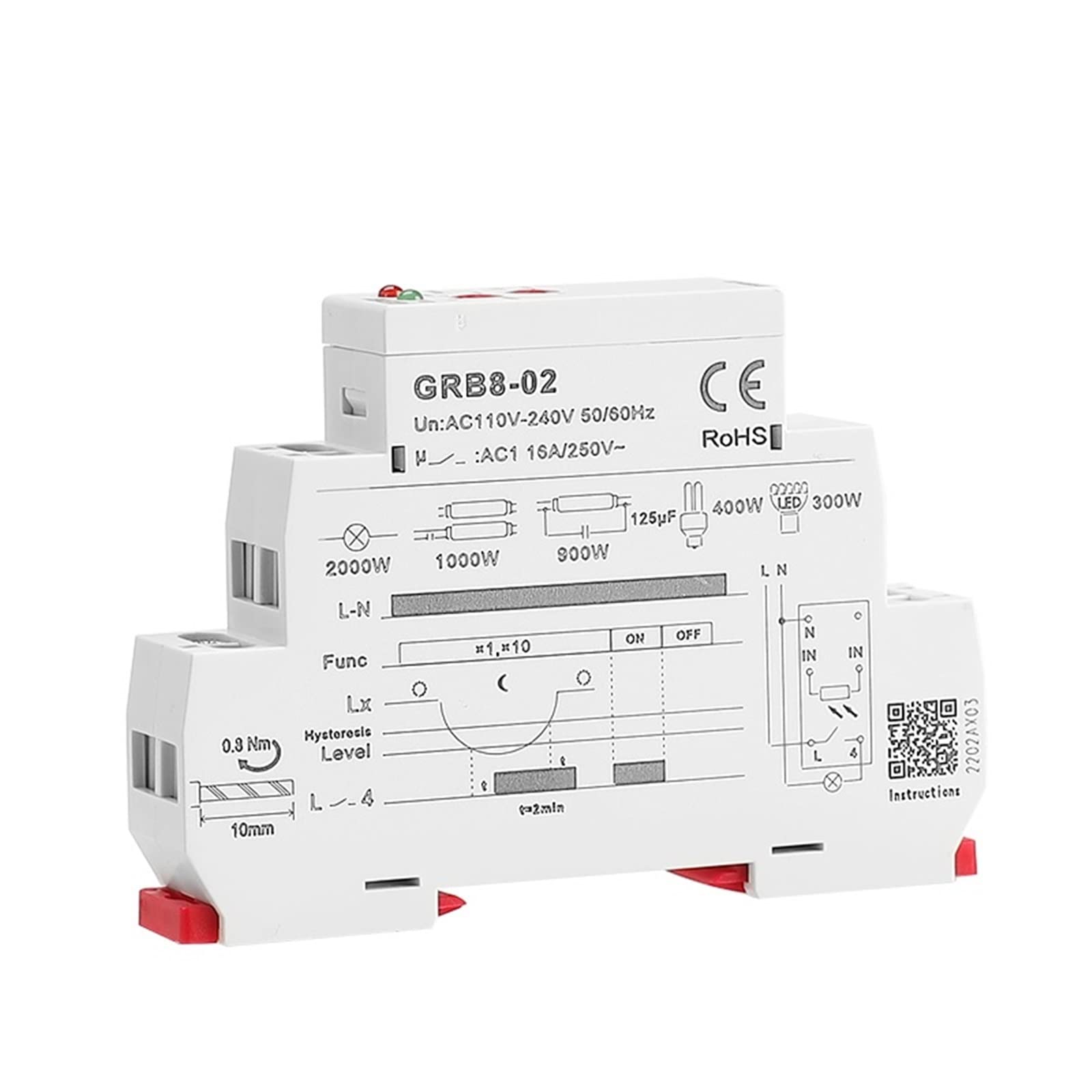 GRB8-01/02 Interruptor crepuscular con Sensor AC110V-240V Temporizador fotoeléctrico Relé del Sensor de luz(GRB8-02 AC110-240V)
