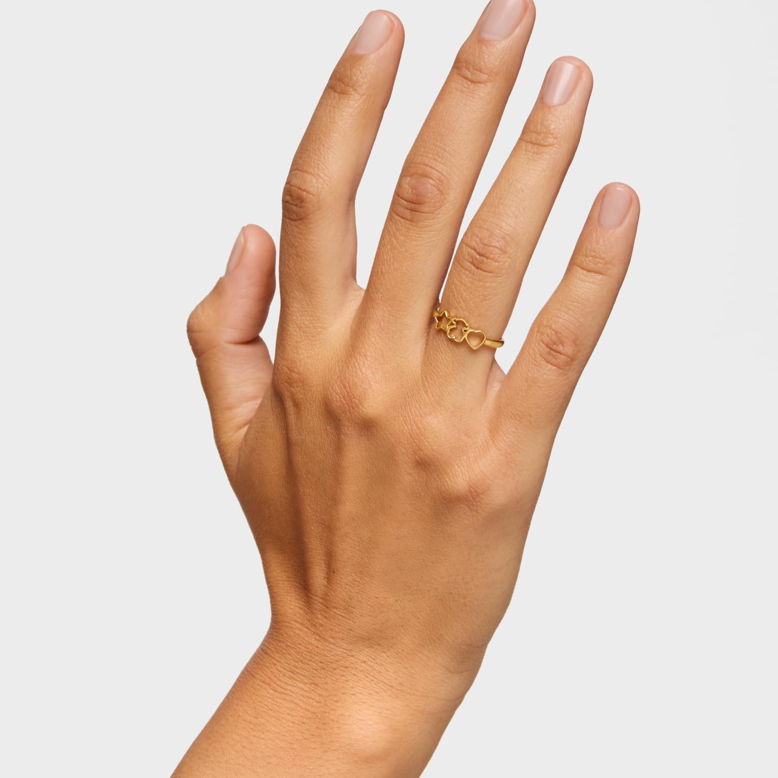 TOUS Anillo con Motivo de Oso, Corazón y Estrellas con Baño de Oro 18kt sobre Plata de Primera Ley, Colección Motivos