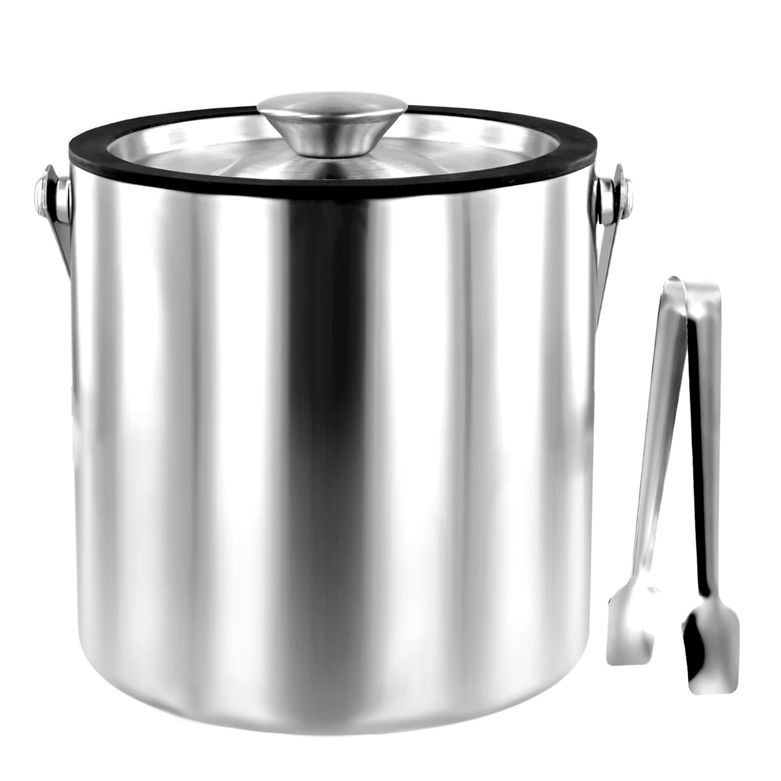 Cubo de Hielo con Tapa, colador y Pinzas, de Acero Inoxidable de Doble Pared, con Aislamiento, 2,0 l/3,0 l, Buen Sellado. para Bar, Cumpleaños, Fiestas(3L)
