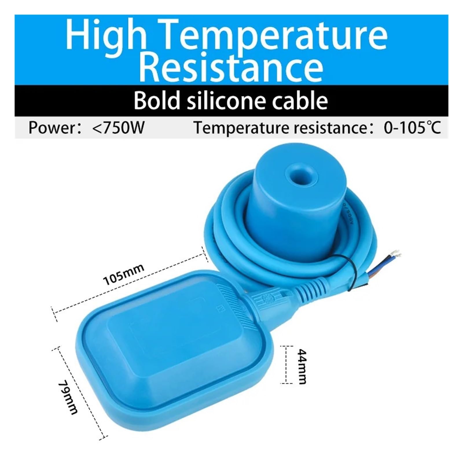 Interruptor de flotador con cable 1 unidad 3 metros 5M interruptor de flotador controlador de agua nivel líquido IP65 Cable de Contactor de fluido(Silicone Square,5 Meters)