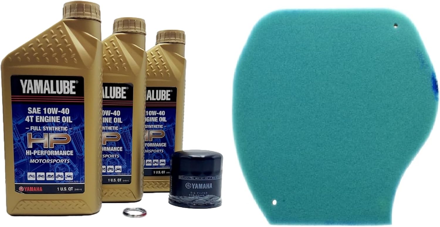 Yamaha Grizzly 550 (2009-2016) all Models Oiland Air Filter Change Kit Yamaha Part# 5GH-13440-80-00, 3 Quarts High Performance LUB-10W40-FS-12 and Part # 1HP-E4451-01-00