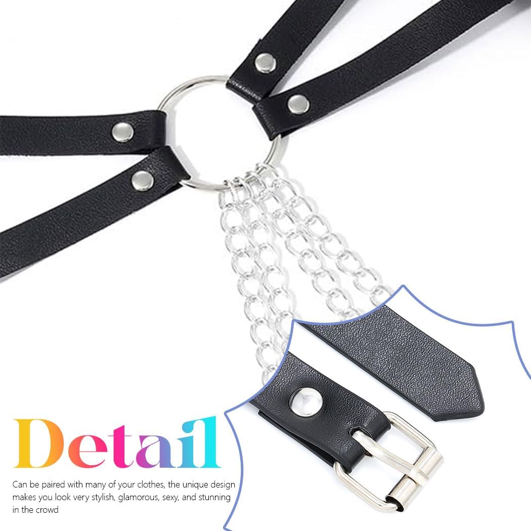 Punk Waist Chain Belt Black Leather Body Chain Fashion Goth Rave Accessories for Women - Image 5