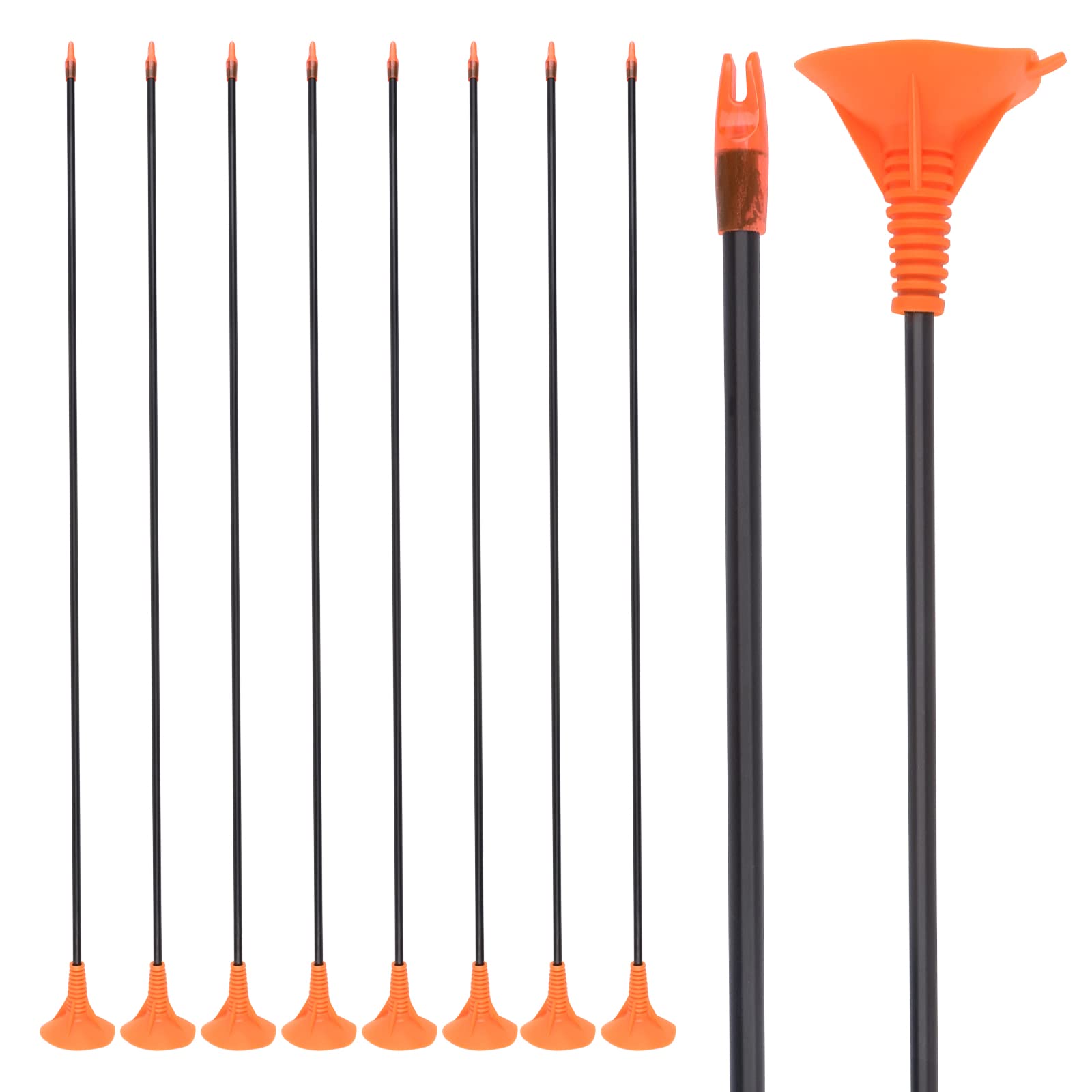 24 26 28 Inch Arrow Bow Kids Arrows for Archery Set of 8 Fibreglass with Orange Suction Cup Children's Bow