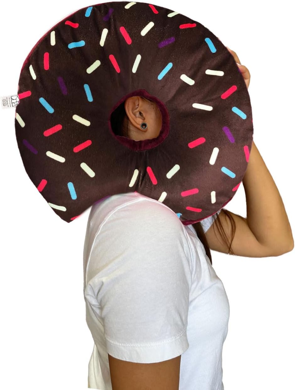 Donut Pillow for Ear Piercings - Comfortable Soft Ear Pillow for Side Sleeping - Reduces Ear Discomfort - Fun Decor, Stuffed Cushion and Toy, 14 Inches (Brown Chocolate)