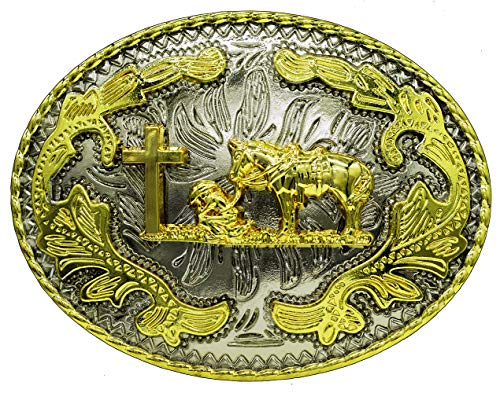 Image of Moranse Cross Cowboy Kneeling Prayer Horse Zinc Alloy Belt Buckles