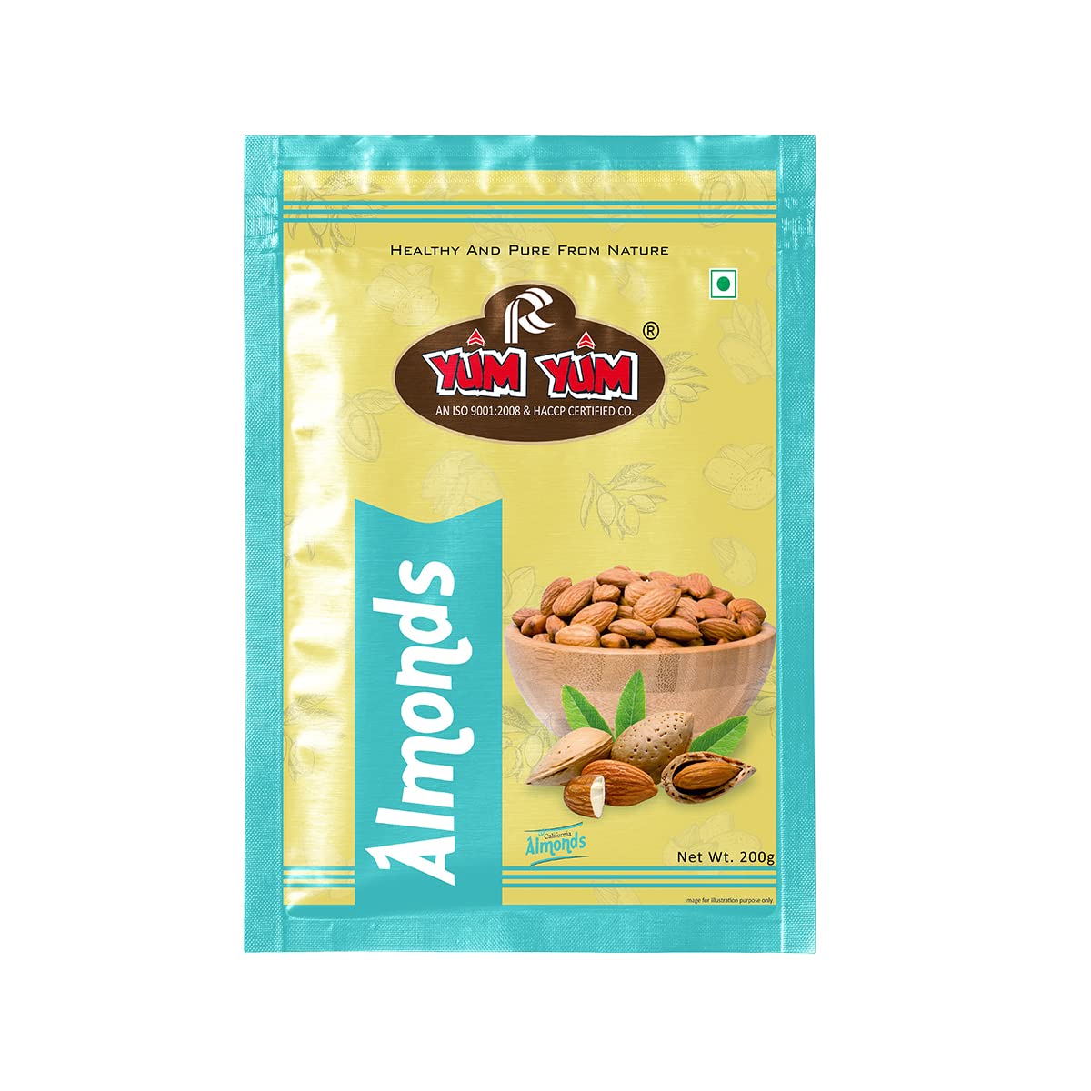 YUM YUM Pure California Almonds/Badam Whole, 200g, Real Nuts, High in Fiber, Badam Giri, Rich in Protein, Magnesium, Phosphorus and Dietary Fibre, Nuts & Dry Fruits