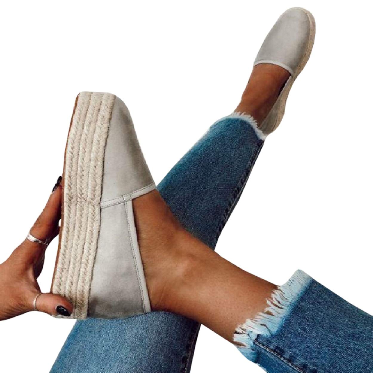 Womens Casual Slip On Loafer Round Toe Comfy Leather Espadrille Sneaker Flat Walking Shoes