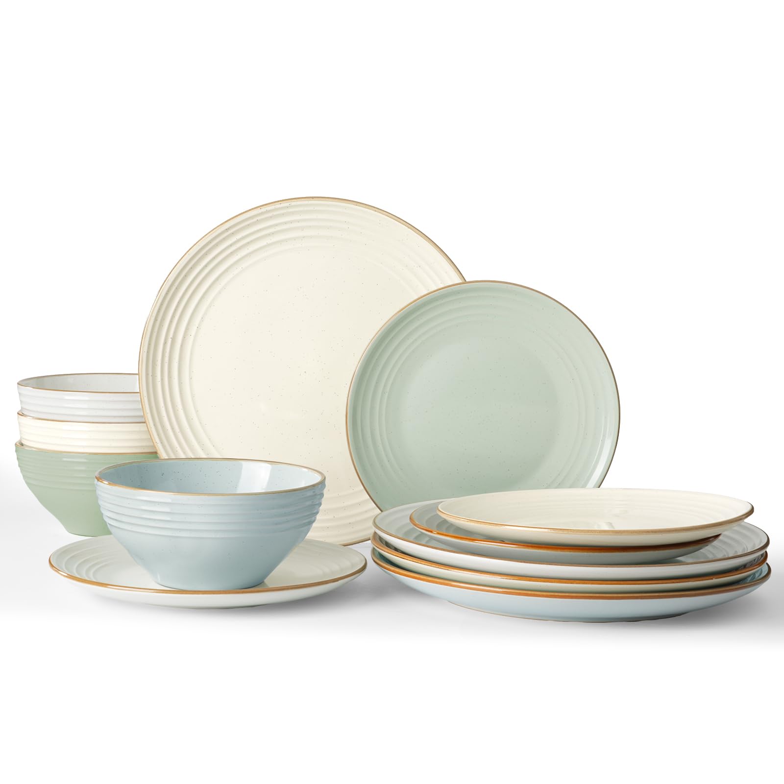Famiware Jupiter Dinnerware Set, Plates and Bowls Dish Sets for 4 (12 Pieces), Microwave and Dishwasher Safe Stoneware Speckled Tableware, Chip and