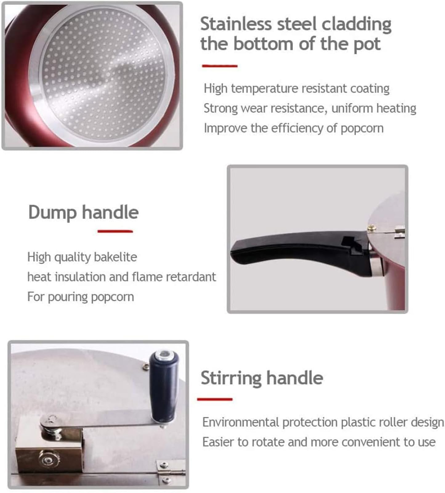 Máquina Manual para Hacer Palomitas De Maíz, Olla para Palomitas De Maíz Antiadherente con Mango Antiescaldado, Utilizada En Cines, Universal para Cocina De Inducción De Gas