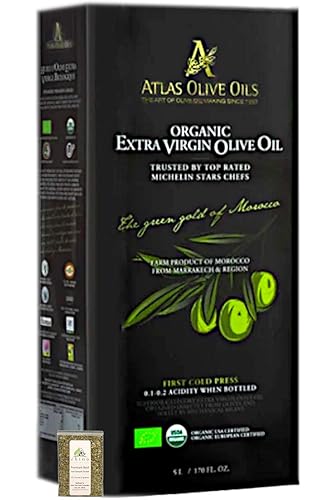 Atlas Olive Oils SARL aceite de oliva virgen extra orgánico marroquí EVOO prensado en frío rico en polifenol importado de Marruecos 170 fl oz 5