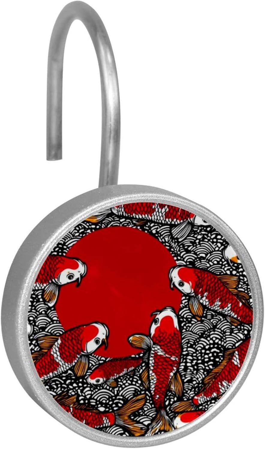 12PCS Fish Pattern Cartoon Flag Japanese (1) Shower Curtain Hooks Metal Rust Resistant Decorative Shower Curtain Hooks Bathroom Decorations