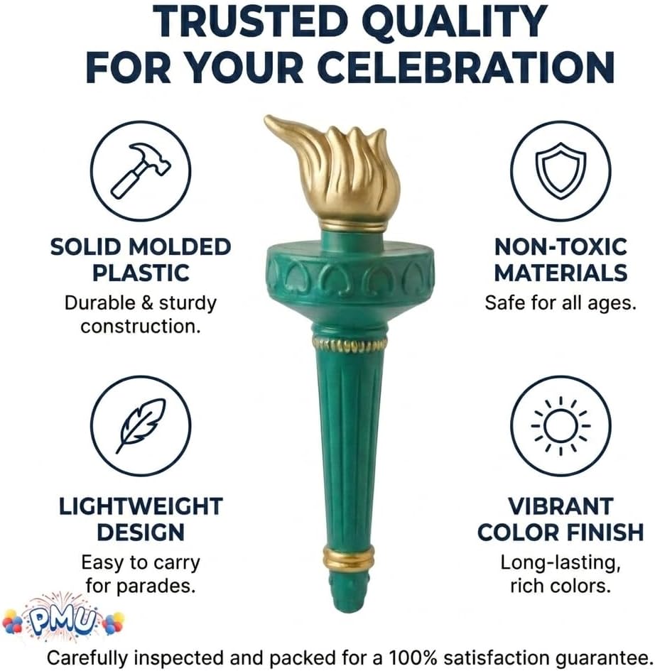 PMU 3 Pcs Patriotic Liberty Torch with Gold Flame, American Flag Red White Blue Design, 4th of July Decorations, Independence Day, Memorial Day Costume Prop, Patriotic Party Decor