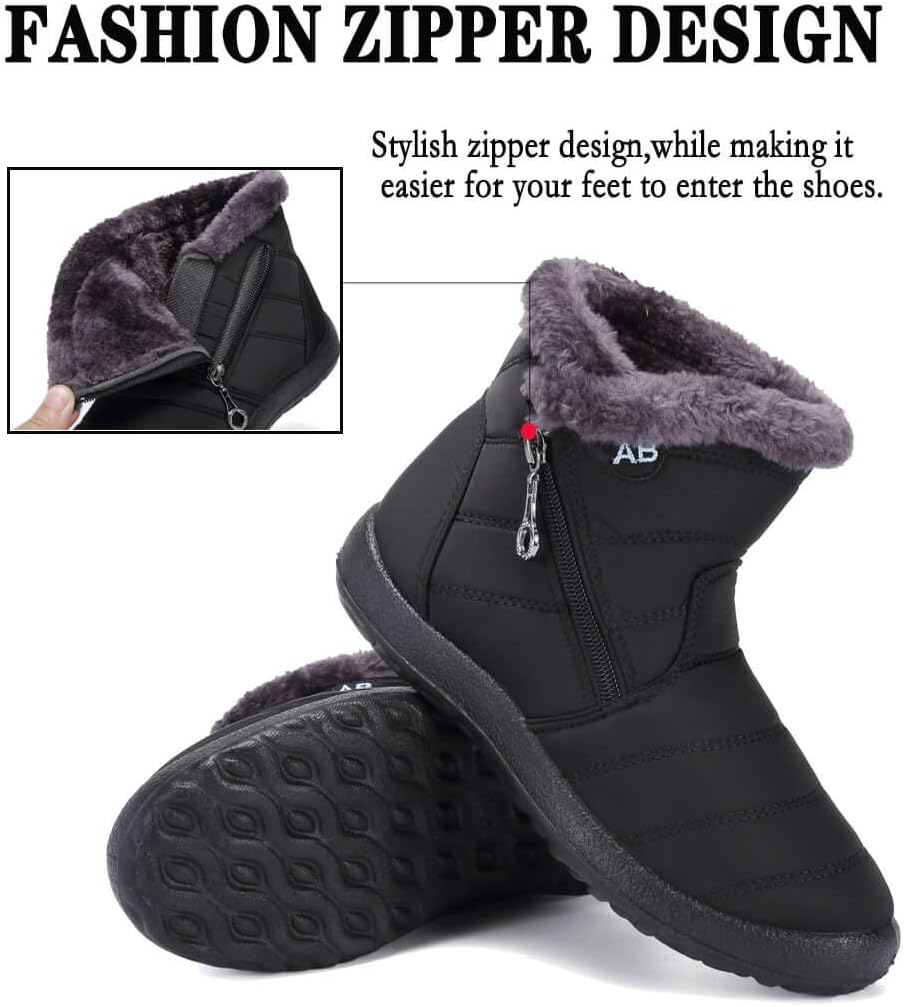 Womens Snow Boots Winter Fur Lined Ankle Boots Ladies Side Zipper Warm Lightweight Booties Outdoor Anti-Slip Girls Walking Boots - Image 6