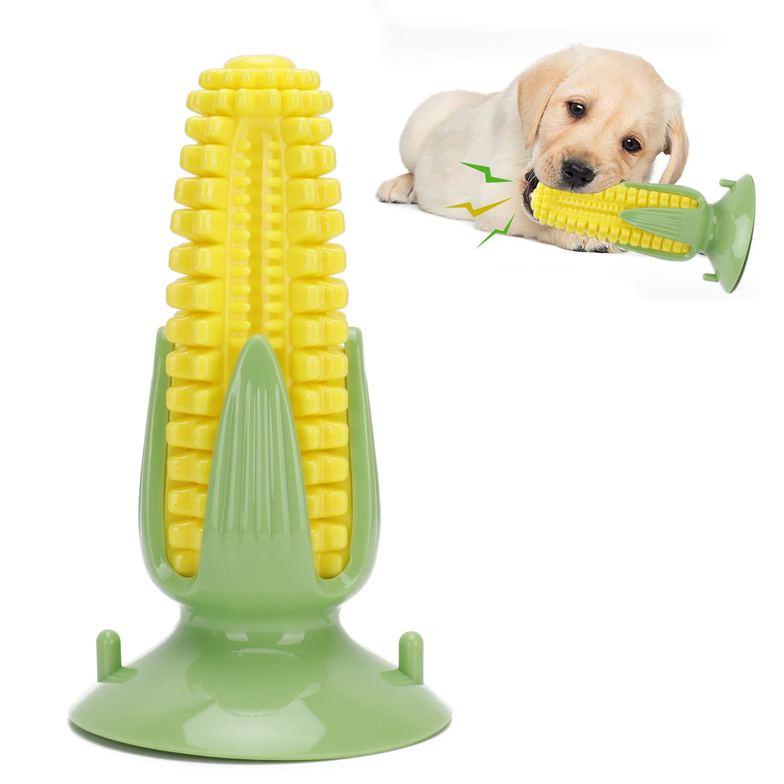 Dog Squeaky Chew Toy with Suction, Corn Shape Dogs Toothbrush Teeth Cleaning Squeaky Stick Chew Toys for Aggressive Chewers