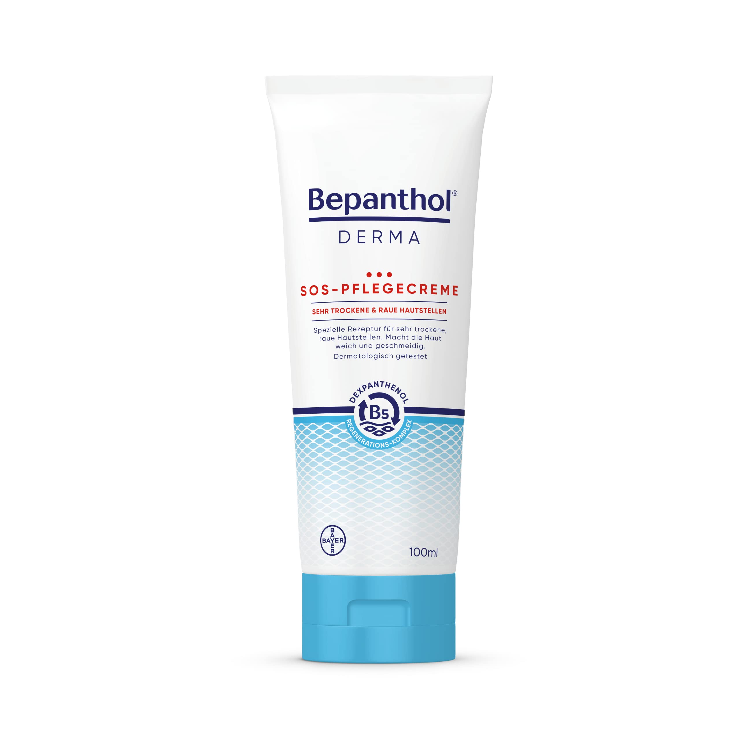 Bepanthol DERMA SOS-Pflegecreme | Körperpflege für sehr trockene und raue Hautstellen, dermatologisch getestete Feuchtigkeitscreme mit Dexpanthenol | 100ml Tube