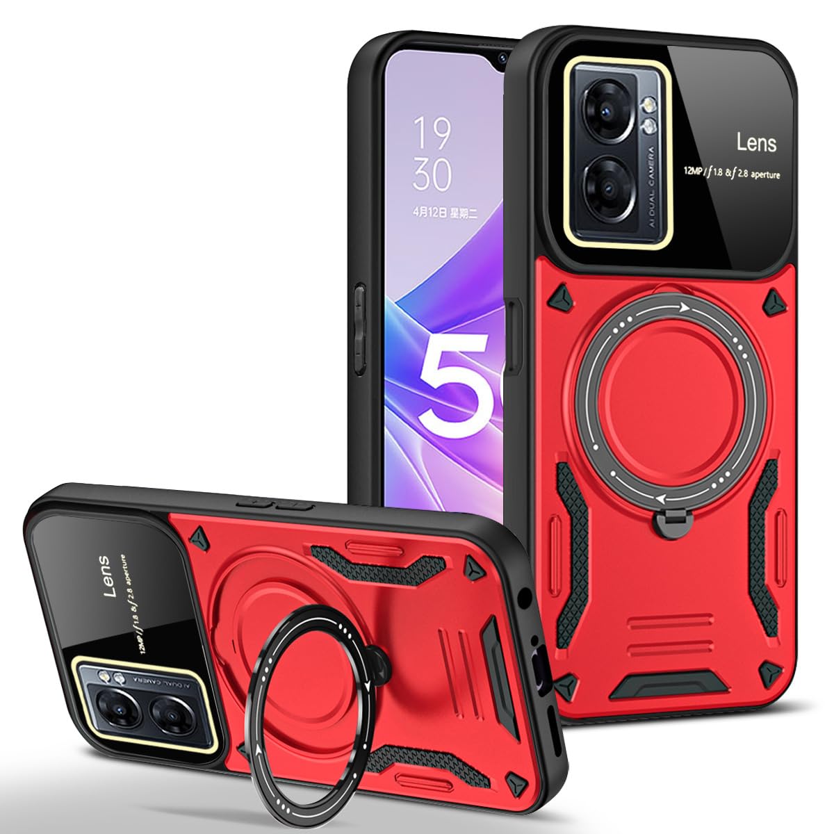 Case For Moto G14 4G,Military Flashing [Built-in Kickstand] Magnetic Rotate Ring Holder Heavy Duty TPU PC Shockproof Protect Phone Case For Motorola Moto G14 4G (Rose Gold - View #5