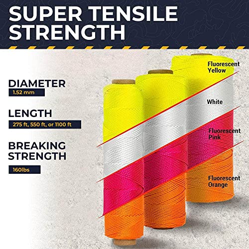 Braided Nylon Mason Line #18 - SGT KNOTS - Moisture, Oil, Acid, Rot Resistant - Twine String Masonry, Marine, DIY Projects, Crafting, Commercial, Gardening use (500 feet - Fluorescent Pink)