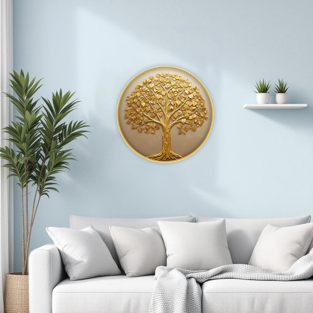 Vastu kalpavriksha Money Golden Tree Photo Frame, Round, 12x12 Inch, Sparkle Laminated 52001