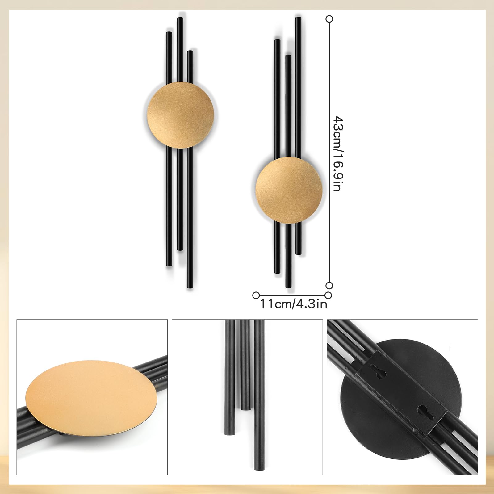 YiYa 2 Pcs Metal Geometric Wall Decor Black Lines Metal Wall Art Abstract Wall Art Modern Geometric Wall Hanging for Home Living Room Bedroom - Image 2