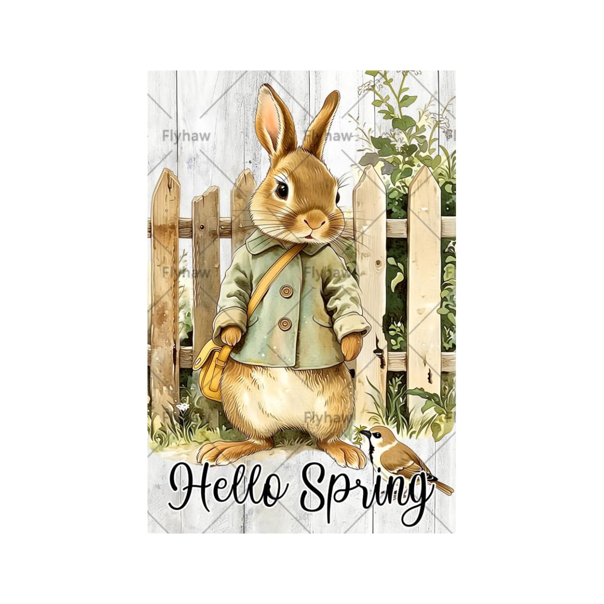 Hello Spring Easter Bunny Tin Sign, 12x16 Inch Kitchen