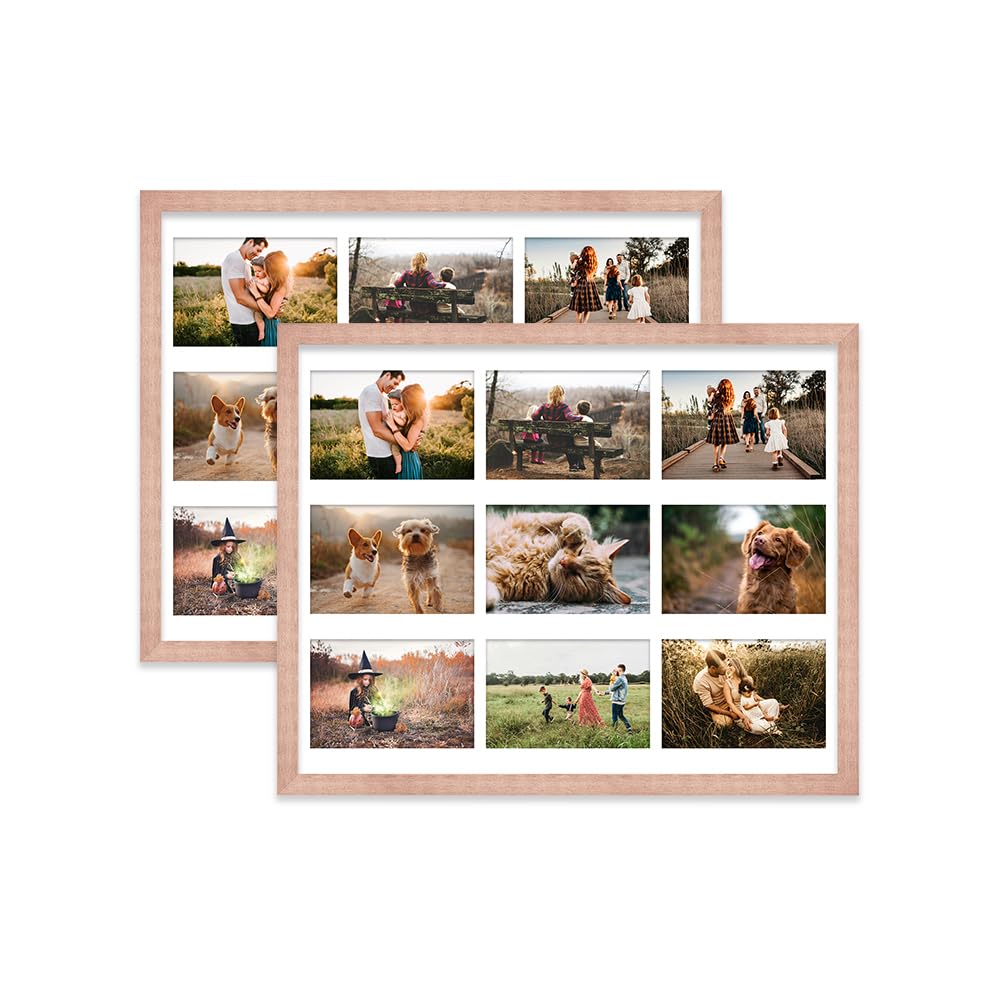 Bronze Multi Photo Frame - Holds 9 x 6x4 Pictures, Family Collage Picture Frame for Wall Display, 20x16 Frame size, Set of 2
