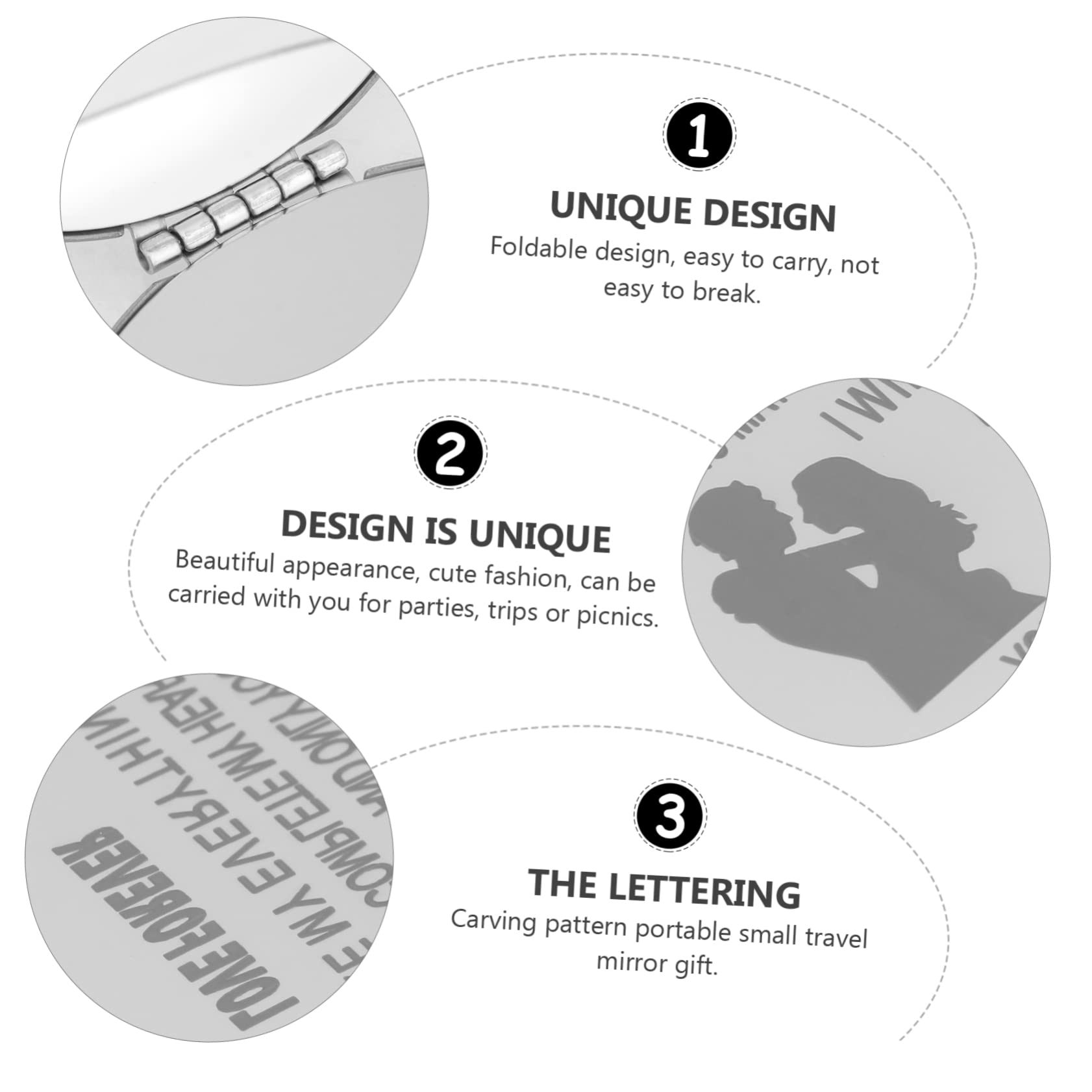 Healeved 3piezas Espejo De Maquillaje Plegable Alta Definición Espejo De para Diseño Ergonómico y Portátil para Mujeres y