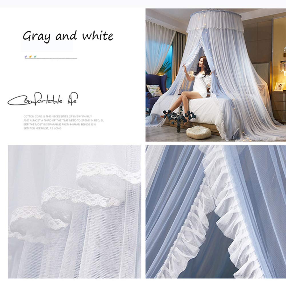 GLXQIJ Grote Romantische Gradiënt Kleur Dome Klamboe Gordijn Prinses Bed Luifel Kant Ronde Tent Beddengoed Met String Licht Blauw