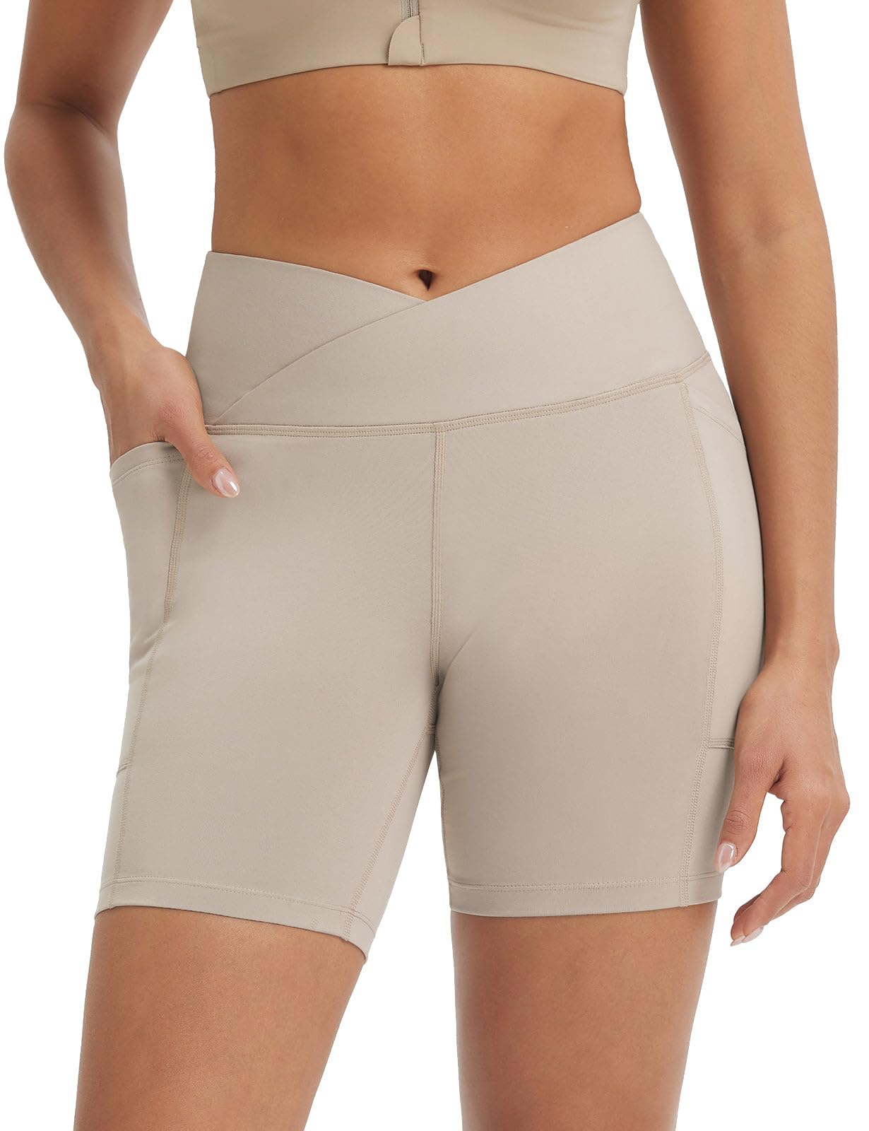 baleaf Szorty sportowe damskie, 15 cm, wysoki stan, joga, krótkie legginsy z kieszeniami, legginsy rowerowe, na lato, slim fit, spodenki treningowe