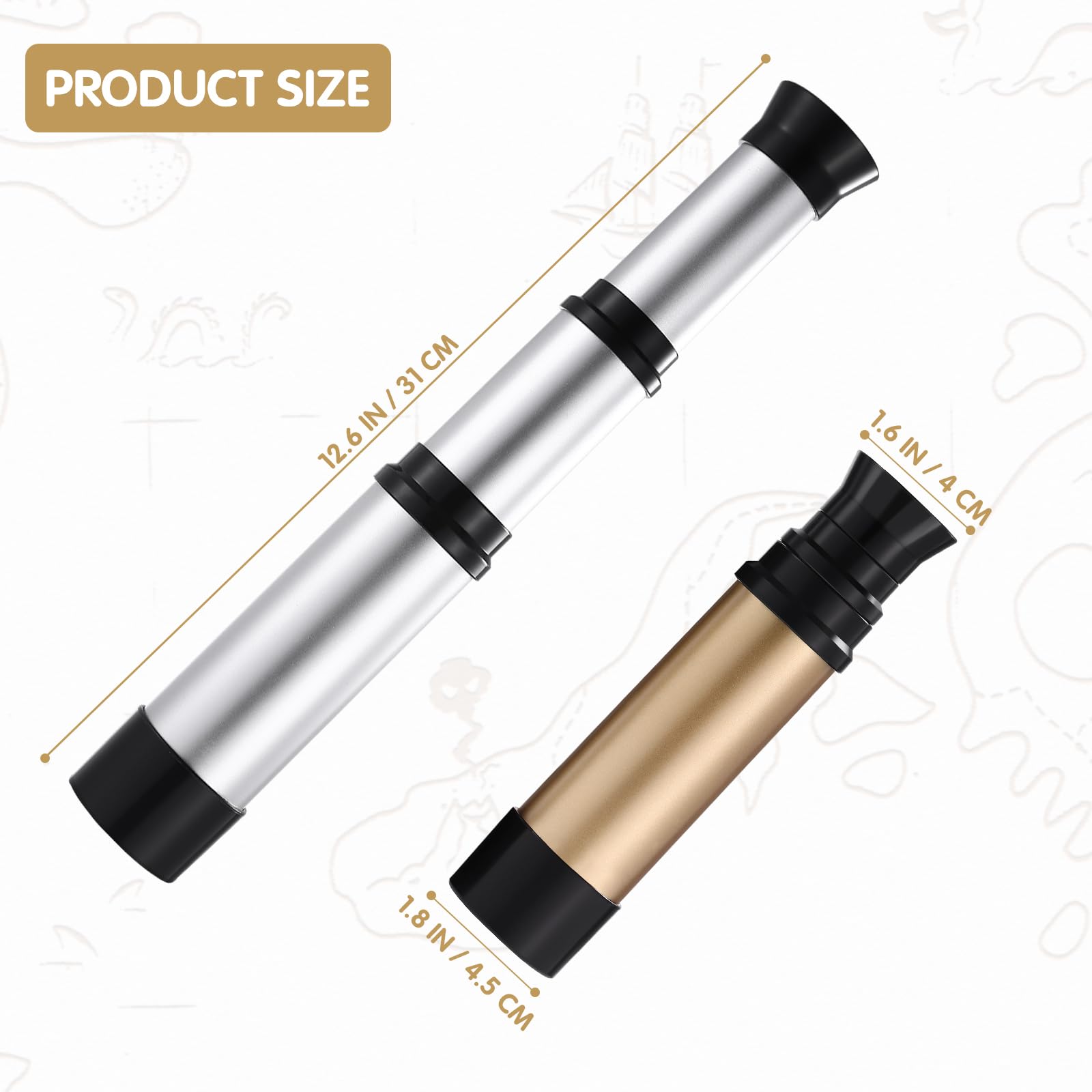 2-Piece Pirate Spyglass Telescope & Compass Set - Collapsible Brass Look, 100m View, Survival Compass - Kids Toy, Cosplay, Camping Gift